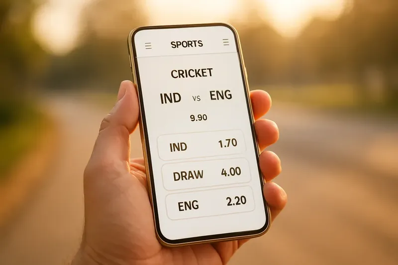 Modern phone screen showing cricket match odds in white and gold UI
