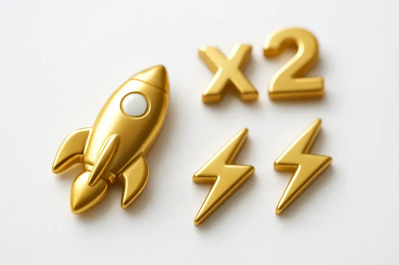 Gold and white instant game icons with rocket, multiplier, and lightning bolts