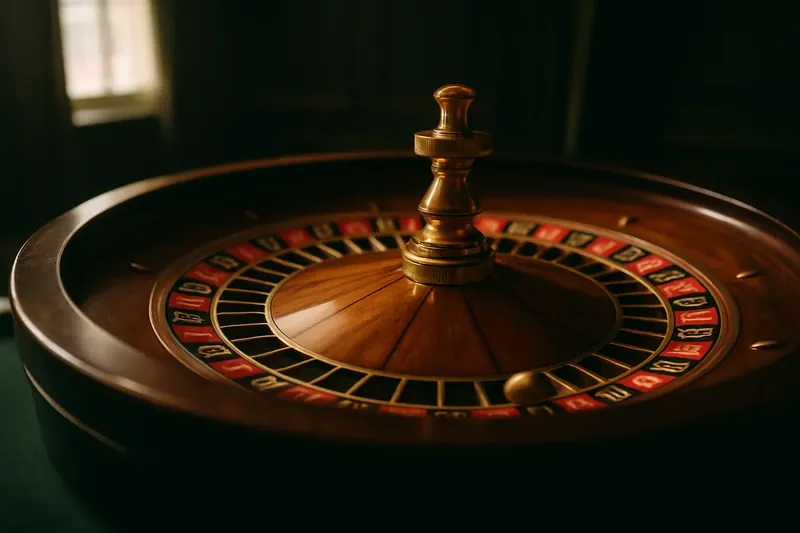 Close-up of live roulette wheel spinning in dramatic casino lighting